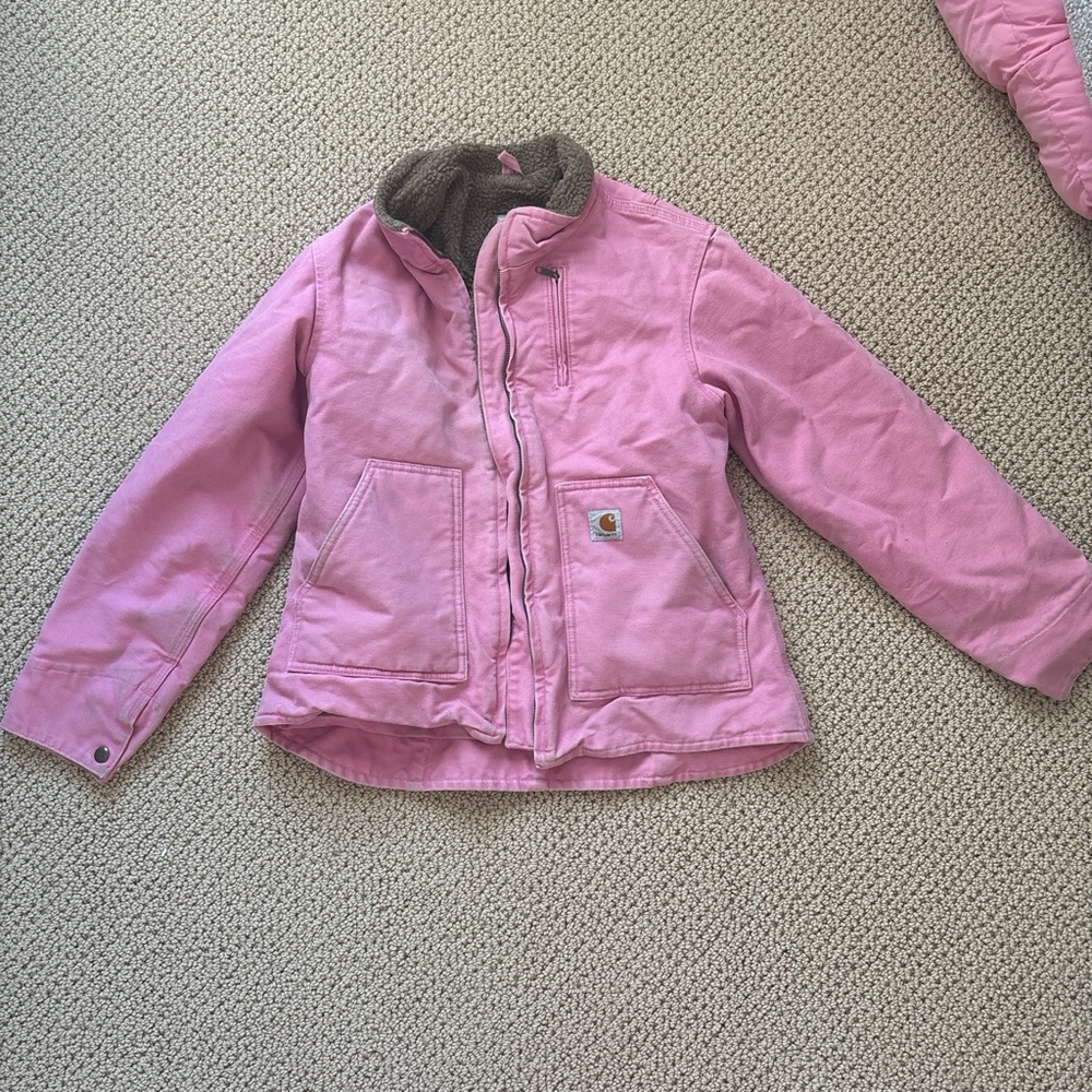 Carhartt Women’s Pink Sherpa Lined Canvas Jacket Size Small